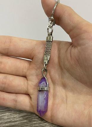 Натуральный камень фиолетовый агат с прожилками кулон кристалл шестигранник на шнурке - подарок парню девушке7 фото