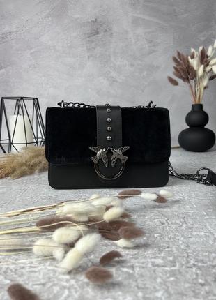 Сумка кожаная женская pinko черная женская замшевая сумочка на цепочке в подарочной упаковке1 фото