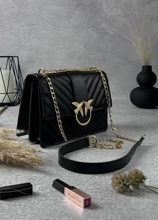 Сумка кожаная женская pinko черная женская сумочка на цепочке в подарочной упаковке6 фото