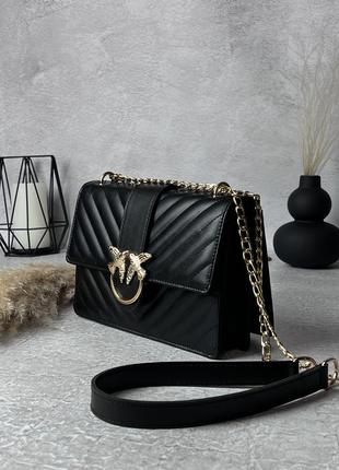 Сумка кожаная женская pinko черная женская сумочка на цепочке в подарочной упаковке4 фото