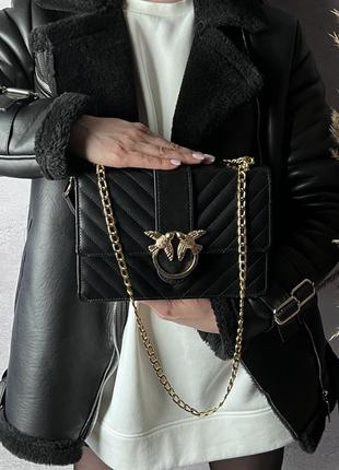 Сумка кожаная женская pinko черная женская сумочка на цепочке в подарочной упаковке8 фото
