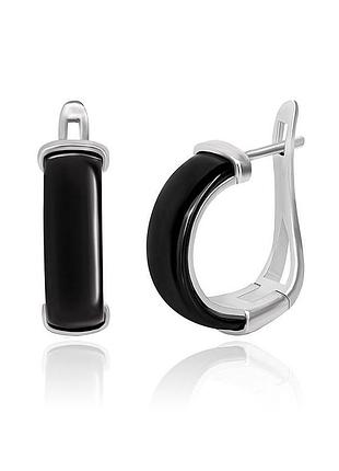 Серебряные серьги с черной керамикой