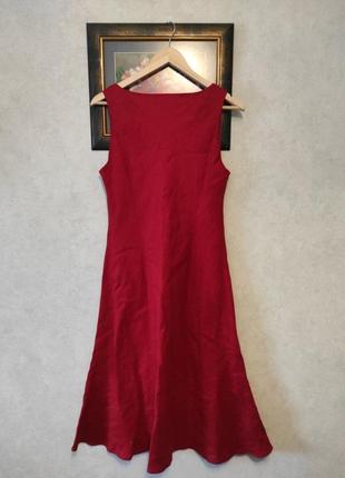 Ярко- алое красное платье 100% лен4 фото