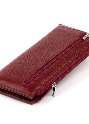 Горизонтальный тонкий кошелек из кожи женский st leather 19326 бордовый2 фото