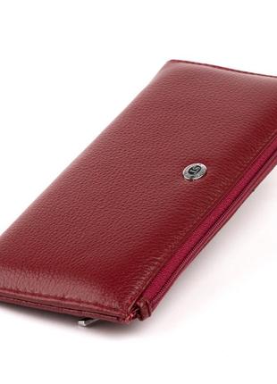 Горизонтальный тонкий кошелек из кожи женский st leather 19326 бордовый1 фото