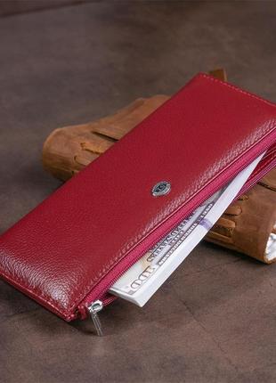 Горизонтальный тонкий кошелек из кожи женский st leather 19326 бордовый8 фото