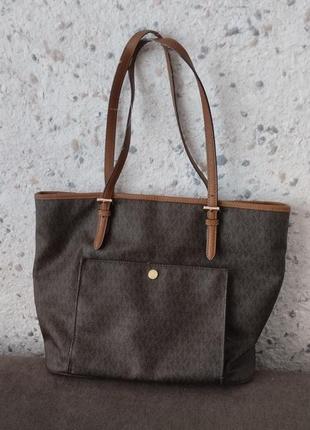 Michael kors jet set travel large logo tote - brown сумка велика