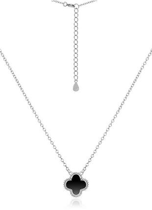 Срібне кольє конюшина з оніксом, клк2о/1024ш