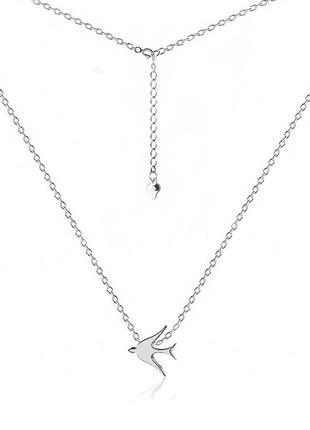 Серебряное колье без камней ласточка, размер 35 см x 0,1 см, вес: 1.60 г