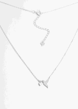 Серебряное колье птичка с сердечком, размер 40 см x 0,1 см, вес: 1.90 г