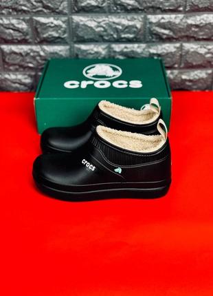 Галоши зимные crocs чёрные на меху2 фото