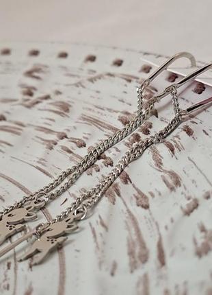 Серьги протяжки серебряные с подвесками оленями без камней длинные2 фото