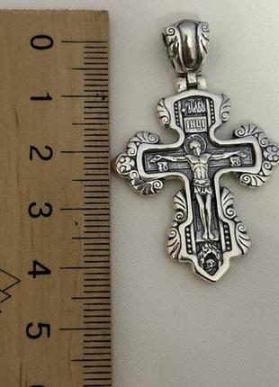 Крестик серебряный двусторонний с распятием христа и ликами святых чернение9 фото