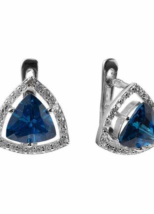 Серебряные серьги с английской застежкой и голубыми камнями