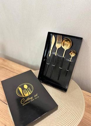 Набор столовых приборов cutlery set из нержавеющей стали на 1 персону 4 штуки черный3 фото