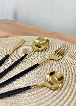 Набор столовых приборов cutlery set из нержавеющей стали на 1 персону 4 штуки черный2 фото