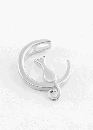 Серебряная подвеска кот на месяце
