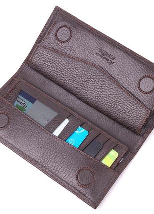 Превосходный вертикальный мужской бумажник из натуральной зернистой кожи karya 21437 коричневый4 фото
