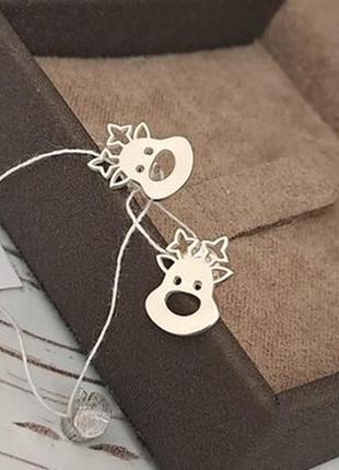 Сережки гвоздики срібні новорічні олені без каменів5 фото