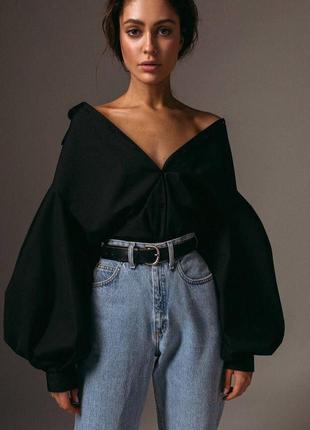 Рубашка с объемными рукавами из хлопка7 фото