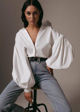 Рубашка с объемными рукавами из хлопка2 фото