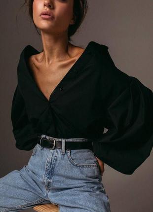 Рубашка с объемными рукавами из хлопка6 фото