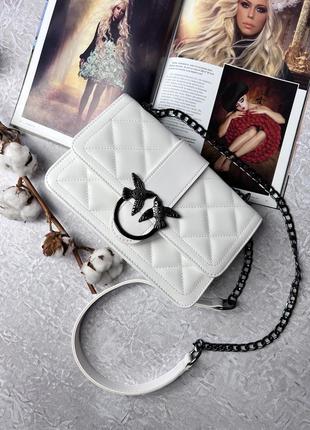 Сумка кожаная женская pinko белая женская сумочка на цепочке в подарочной упаковке4 фото