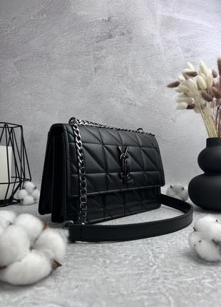 Женская кожаная сумка yves saint laurent черная сумочка на цепочке ysl square в подарочной упаковке3 фото