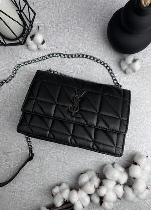 Женская кожаная сумка yves saint laurent черная сумочка на цепочке ysl square в подарочной упаковке7 фото