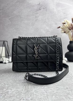 Женская кожаная сумка yves saint laurent черная сумочка на цепочке ysl square в подарочной упаковке8 фото