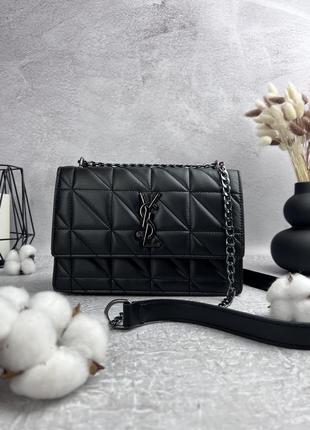 Женская кожаная сумка yves saint laurent черная сумочка на цепочке ysl square в подарочной упаковке1 фото