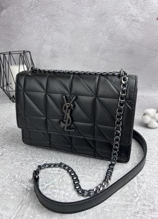 Женская кожаная сумка yves saint laurent черная сумочка на цепочке ysl square в подарочной упаковке6 фото