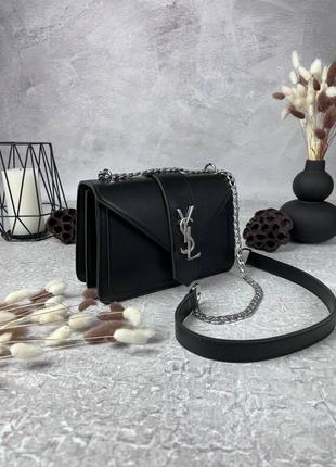 Женская кожаная сумка yves saint laurent черная сумочка на цепочке ysl silver в подарочной упаковке6 фото