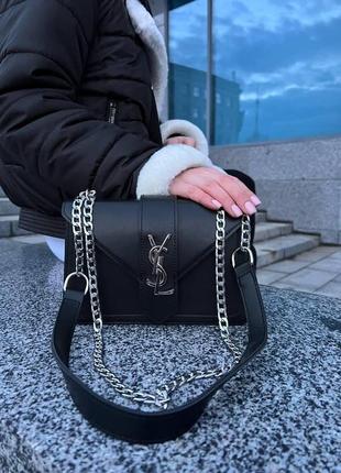 Женская кожаная сумка yves saint laurent черная сумочка на цепочке ysl silver в подарочной упаковке10 фото