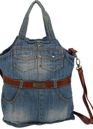 Женская джинсовая сумка в форме сарафана fashion jeans bag синяя