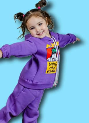 Теплый фиолетовый костюм на девочку тринитка микки маус размер 92-983 фото
