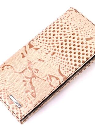 Вертикальний жіночий гаманець із натуральної фактурної шкіри під змію karya 21016 бежевий