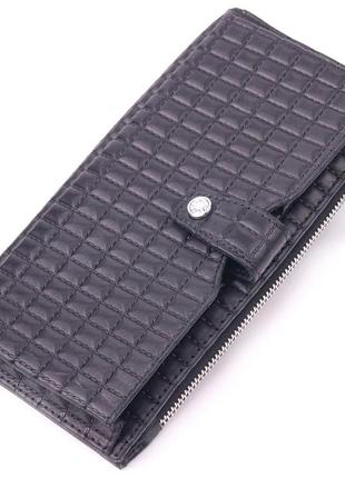 Стеганый вертикальный мужской бумажник из натуральной кожи karya 21425 черный