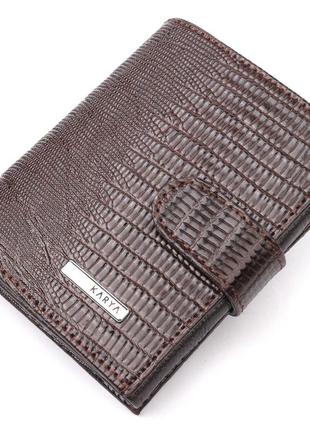 Лакированное мужское портмоне из фактурной кожи karya 21046 коричневый