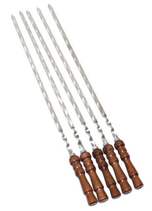 Набір плоских шампурів нержавіюча сталь 3 мм з дерев'яною ручкою довгі шампура для шашлику  5 шт