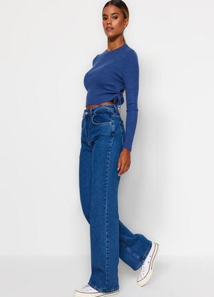 Джинсы брюки брюки прямые wide leg широкие синие2 фото