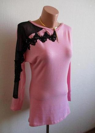 Трикотажная блуза-туника с кружевом3 фото