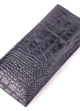 Стильный вертикальный бумажник из натуральной фактурной кожи karya 21433 черный