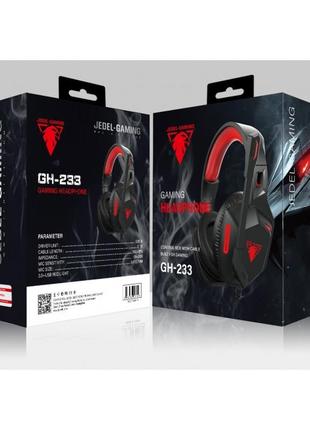 Навушники ігрові з гарнітурою + посилений кабель jedel gh-233 чорні з червоним