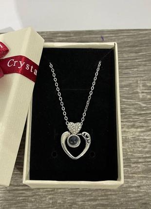 Оригинальный подарок девушке - кулон "два сердца серебро с кристаллом "i love you" на цепочке в коробочке3 фото