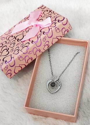 Оригинальный подарок девушке - кулон "два сердца серебро с кристаллом "i love you" на цепочке в коробочке6 фото