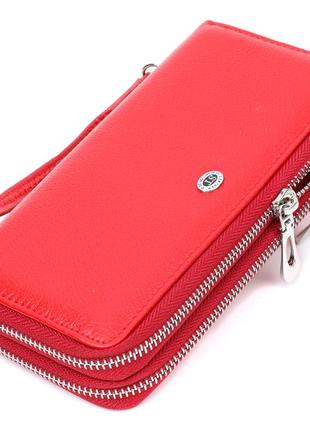 Яскравий жіночий гаманець-клатч із двома відділеннями на блискавках st leather 19430 червоний