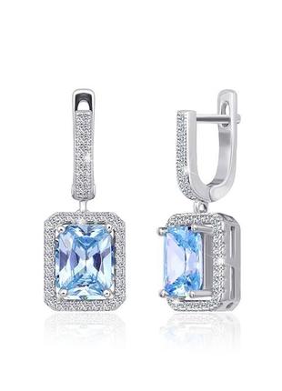 Серебряные серьги с белыми и голубыми фианитами