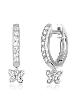 Серебряные серьги конго с бабочками