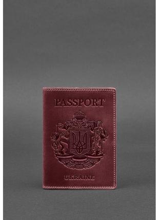 Кожаная обложка для паспорта с украинским гербом бордовая4 фото